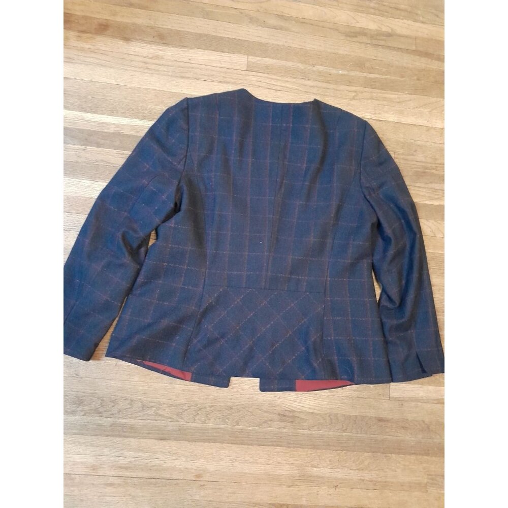 Talbots Wool Blend Career Formal Academia Preppy Size 14 Windowpane Blazer Blue - Picture 7 of 11